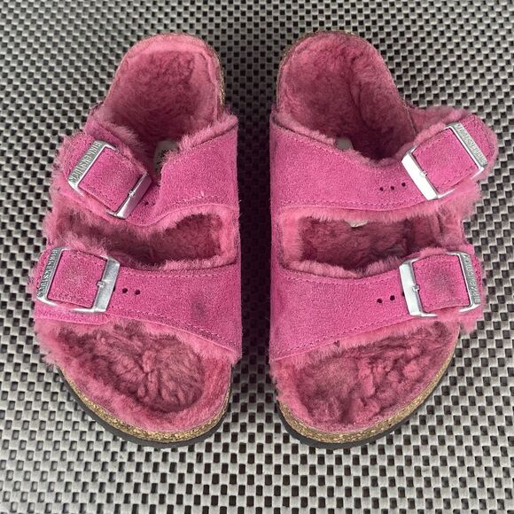 Birkenstock Arizona Shearling Sandals Womens 32  L1 Pink Leather Made In Germany - Picture 1 of 12